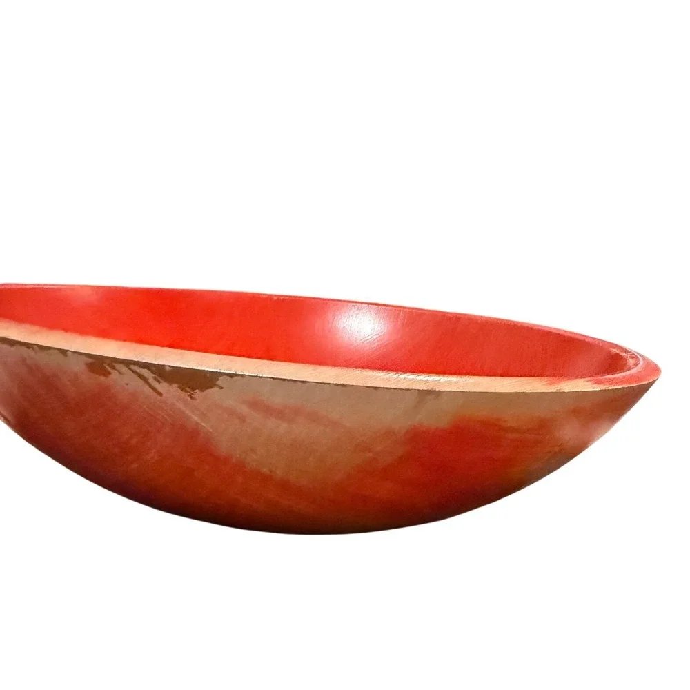 The Bowl Mill Granville Vermont‎ Red Wooden Serving Decorative Bowl 10.5 Inch
